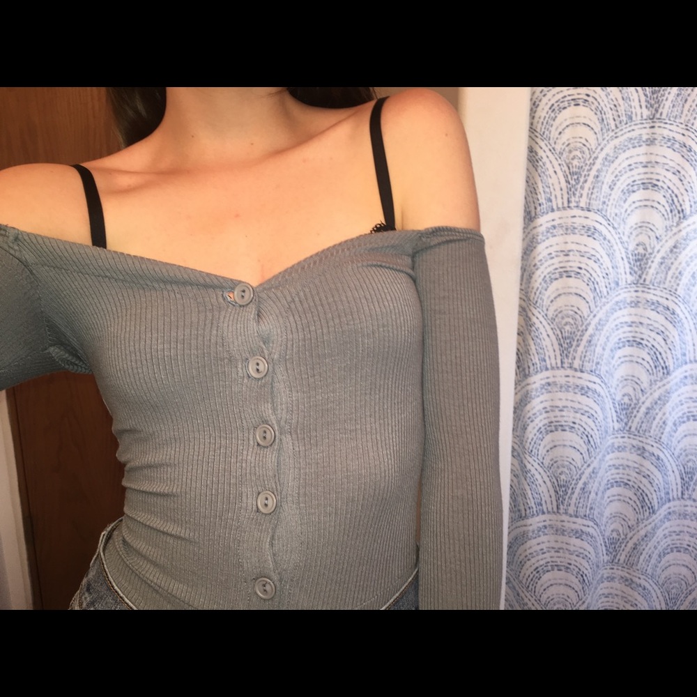 Off the Shoulder Long Sleeve Ribbed Bodysuit